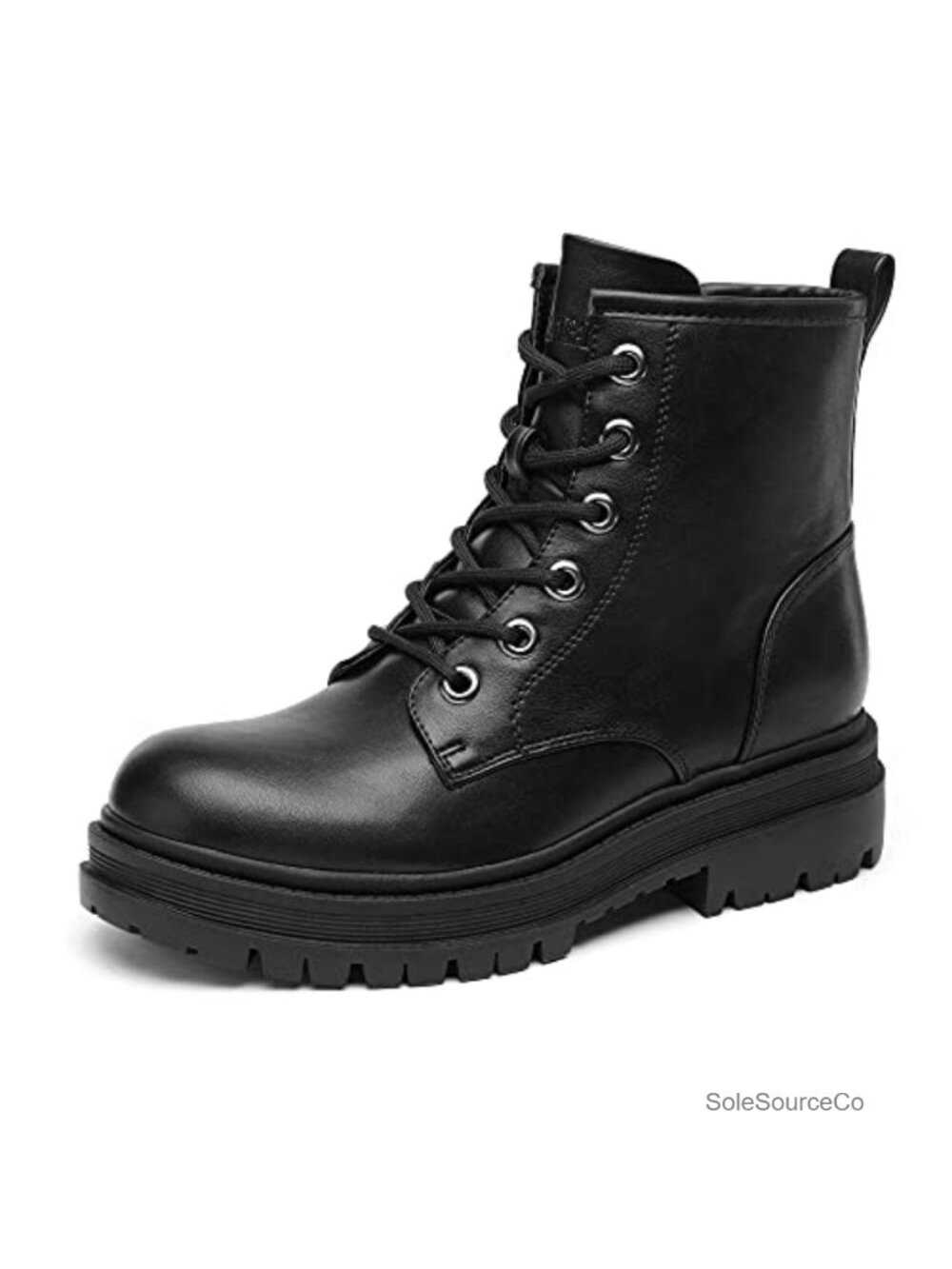 Faux Leather Lace-up Combat Ankle Boots with Side Zipper, Cushioned Insole,